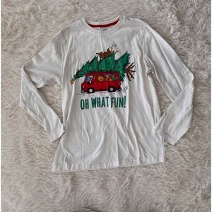 Holiday Time Youth XL Christmas Pajama Top Long Sleeve Santa Red Van Husky